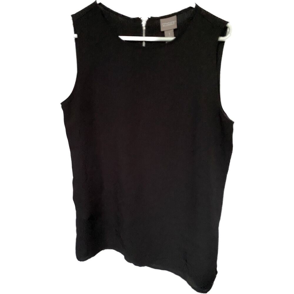 Chicos Tank Top Womens 1 (US Large) Layered Look Black Zip Back Top High Low Hem